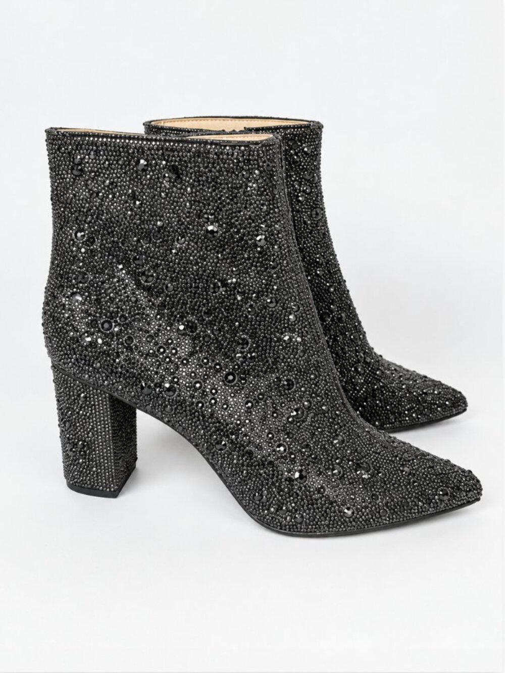 Betsey Johnson Cady Rhinestone Booties Black Maximalist Whimsical Party Size 8.5